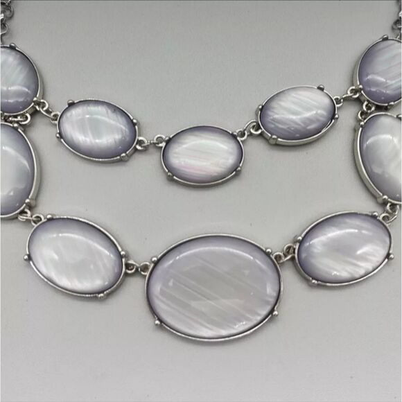 Charming Charlie Necklace Statement Bib Gray Oval Bead Pendants 20" NWOT - Picture 3 of 10